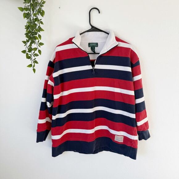 Vintage Ralph Lauren Sweatshirt Striped Pullover Sz S - Picture 1 of 7